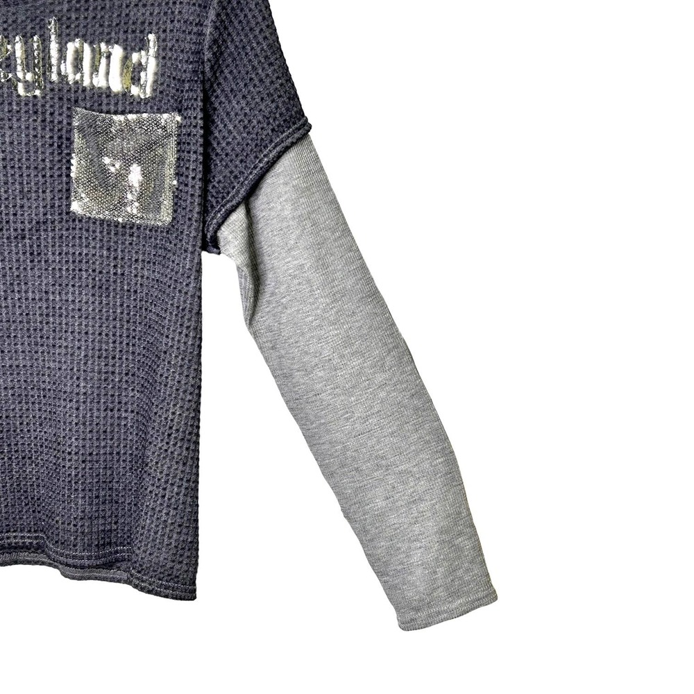 Disneyland Gray Waffle Knit Long Sleeve Silver Bling Sequin Top - Picture 3 of 8